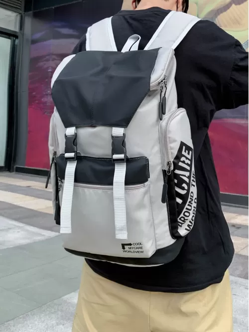Men Letter Graphic Release Buckle Decor Flap Casual Daypack