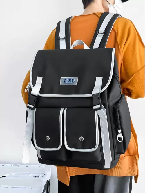 Men Contrast Binding Letter Patch Casual Daypack