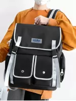 Men Contrast Binding Letter Patch Casual Daypack