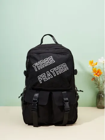 Men Letter Graphic Release Buckle Decor Casual Daypack - Black