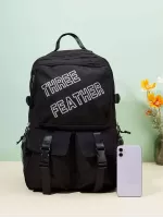 Men Letter Graphic Release Buckle Decor Casual Daypack - Black