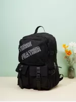 Men Letter Graphic Release Buckle Decor Casual Daypack - Black
