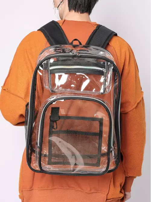Men Clear Pocket Front Casual Daypack - Clear