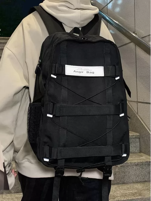 Men Letter Patch & Drawstring Detail Casual Daypack