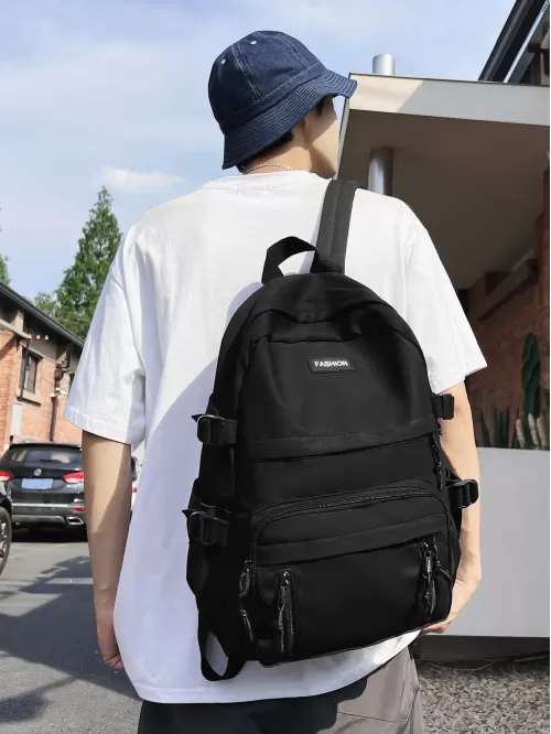 Men Patch Detail Casual Daypack - Black