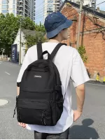 Men Patch Detail Casual Daypack - Black