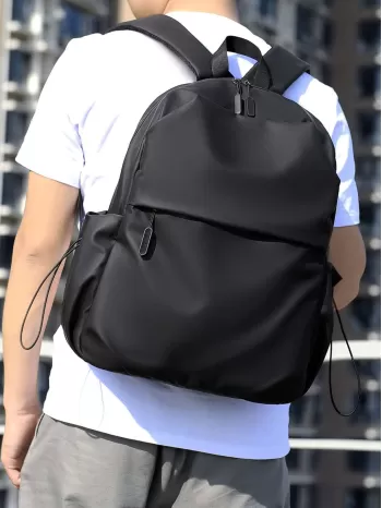 Drawstring Detail Functional Backpack Black For School