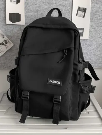 Men Letter Patch Decor Casual Daypack - Black,Medium