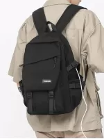 Men Letter Patch Decor Casual Daypack - Black,Medium