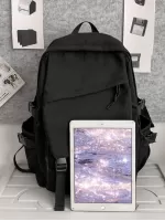 Men Letter Patch Decor Casual Daypack - Black,Medium