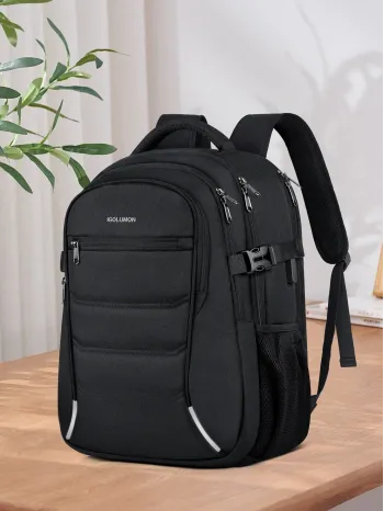 Men Letter Graphic Zip Front Laptop Backpack - Black
