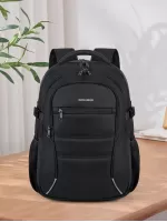 Men Letter Graphic Zip Front Laptop Backpack - Black