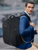 Men Letter Graphic Zip Front Laptop Backpack - Black