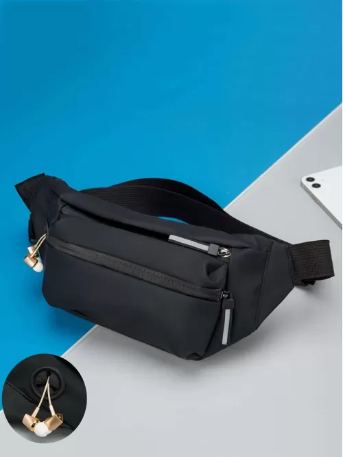 Minimalist Waist Bag Mini Earphone Hole Decor Black