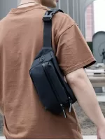 Minimalist Waist Bag Mini Earphone Hole Decor Black