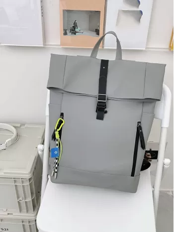 Men Buckle Decor Flap Backpack With Bag Charm