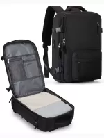 Men Zip Front Travel Backpack - Black