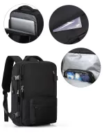 Men Zip Front Travel Backpack - Black