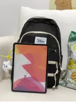 Medium Laptop Backpack Letter Patch Decor Multi-Pocket
