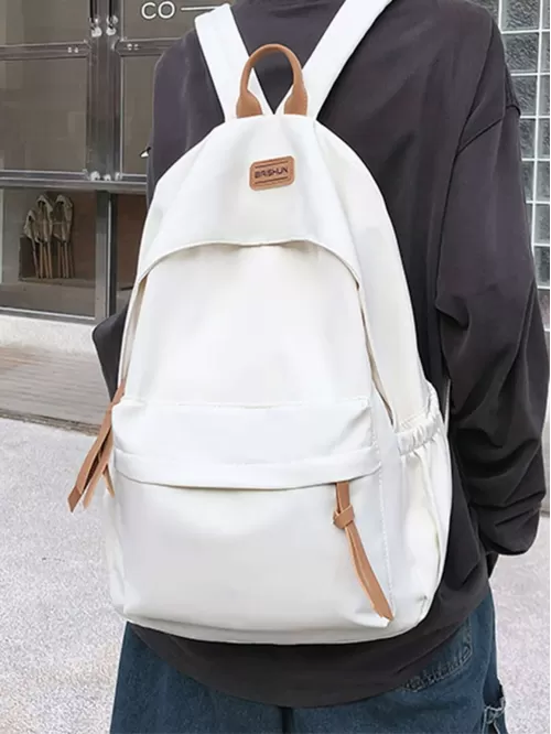 Medium Laptop Backpack Letter Patch Decor