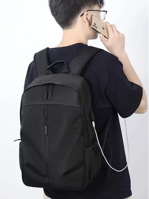 Minimalist Laptop Backpack Drawstring Design Medium Black