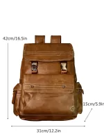 Brown Flap Backpack Vintage Release Buckle & Studded Decor PU